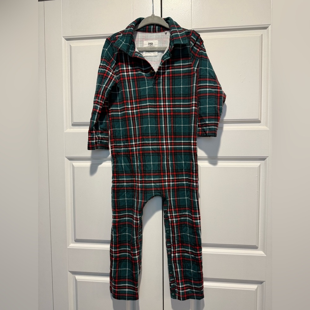 Little Sleepies - Plaid Green and Red Jumpsuit 2T